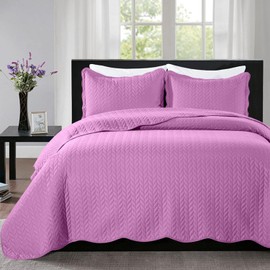 IR Imperial Rooms Twin Quilt Bedding Set Size (66” x 86”) + 1 Pillow Shams (20” x 26” + 2”) - 2 Pcs All Season Lightweight Reversible Microfiber Coverlet Embossed Quilt Bedspread (Purple)
