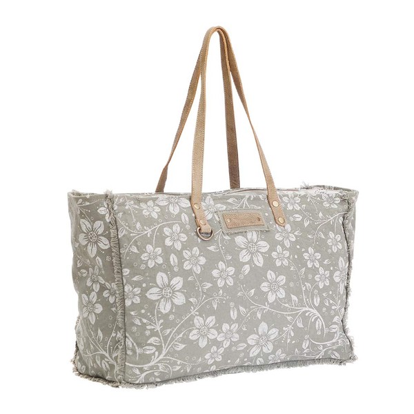 Myra Bag Chalky Upcycled Canvas & Leather Weekender Bag S-1473