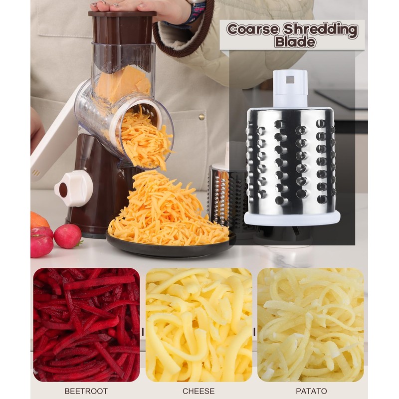 Ourokhome Rotary Cheese Grater Hand Crank, Kitchen Shredder Speed Mandolin