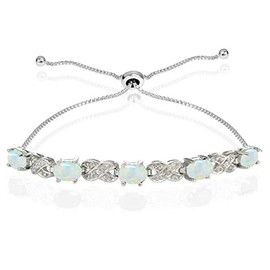 Ice Gems Sterling Silver Created White Opal Infinity Adjustable Bracelet