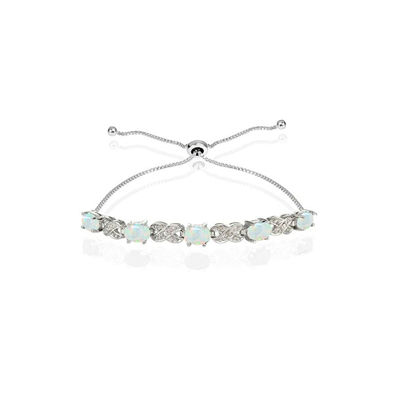 Ice Gems Sterling Silver Created White Opal Infinity Adjustable Bracelet