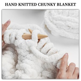 SUNTQ 8 Pack Jumbo Chunky Chenille Yarn for Crocheting, Bulky Thick Fluffy Yarn for Hand Knitting Blanket, Soft Plush Knitting Yarn for Cushions, Pet Bed, Home Decor, White(32 yds,8.8 oz Each Skein)