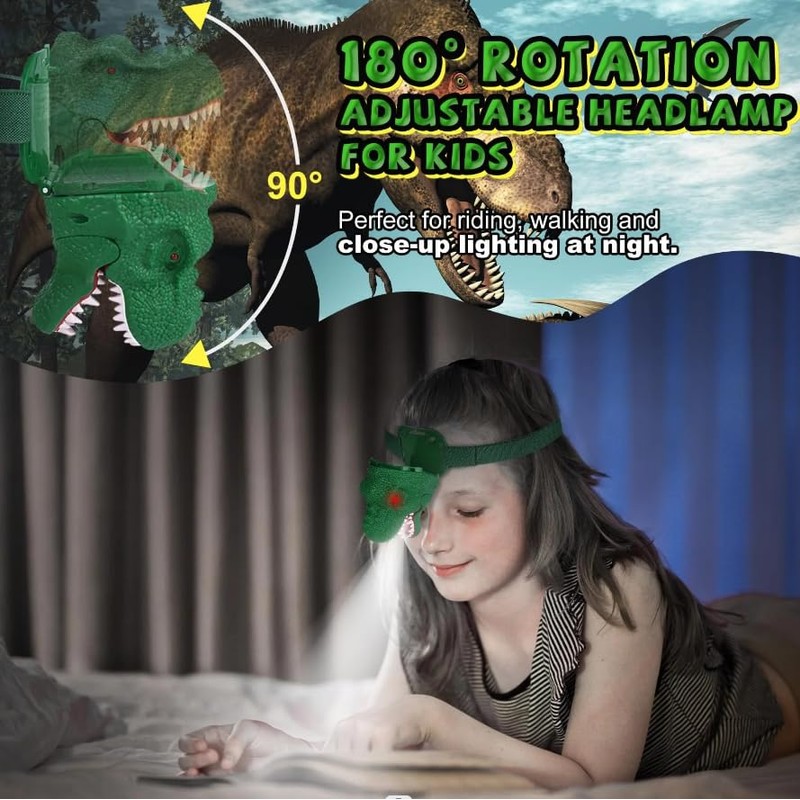 TooToo Dinosaur Headlamp for Kids with Adjustable Headband Camping Essentials