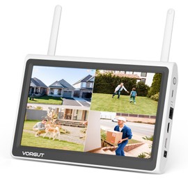 [No HDD] VORGUT 10'' LCD Wireless WiFi NVR 10 Channels Network Video Recorder, Built-in WiFi Router, Support up to 6TB HDD, 24/7 Record, Easy Remote View, Only Work with VORGUT Solar Wireless Camera