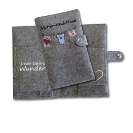 Goldi-Design Maternity Log Cover - Washing Line - 2 Inner Compartments - Press Stud Closure with Logo - Mottled Grey, Washing line grey mottled, Classic