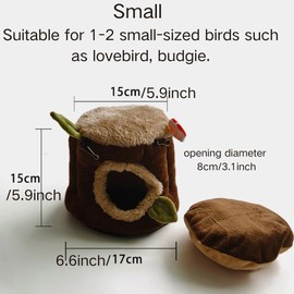 Warm Winter Bird Nest with Removable Cushion, Stump Style Bird House, Soft and Washable Hanging Bed Hammock for Parrot, African Grey,Chinchilla,Ferret, Bunny,Small Animal Houses & Habitats (Small)