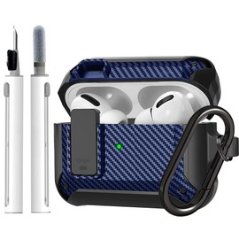 Wonjury Airpods Pro Case Cover for Men Lock with Cleaner kit, Military Armor Series Full-Body AirPod Pro Case with Keychain Cool Air Pod Pro Shockproof Protective Case for AirPods Pro 2019, Black/Blue