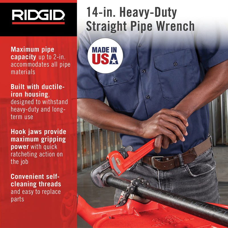RIDGID 31020 Model 14 Heavy-Duty Straight Pipe Wrench, 14-inch Plumbing