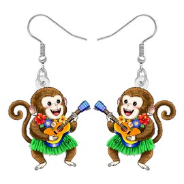 DALANE Acrylic Cute Tropical Monkey Dangle Drop Earrings Funny Hawaiian Palm Tree Hibiscus Flowers Design Unique Summer Jewelry Beach Gifts for Women Beach Lovers (Green)