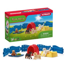 Schleich Farm World 13-Piece Puppy Pen Playset - Featuring 3 Cute Puppy Figurines and Accessories, Educational and Durable Toys, Fun and Imaginative Play for Boys and Girls, Gift for Kids Ages 3+