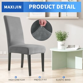 MAXIJIN Stretch Velvet Chair Covers for Dining Chairs Set of 2 Removable Velour Dining Chair Covers Plush Chair Slip Covers for Dining Room,Hotel,Kitchen,Ceremony (Grey, 2)
