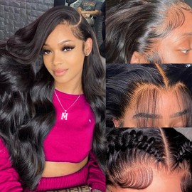 Lzlefho 18 Inch 13x6 Body Wave Lace Front Wigs Human Hair Pre Plucked 250% Density HD Lace Frontal Wig Human Hair For Women Body Wave Glueless Wigs With Baby Hair