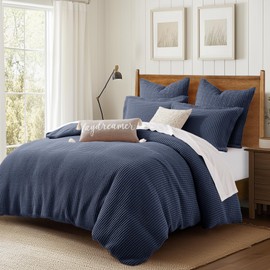 Levtex Home - Mills Waffle Navy Duvet Cover Set - Twin Duvet Cover + One Standard Pillow Case - Navy Waffle Weave - Duvet Cover (66 x 88in.) and Pillow Case (26 x 20in.) - Cotton