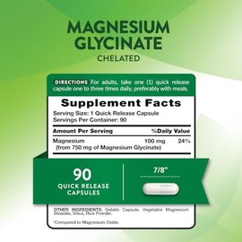 Natures Truth Cápsulas de glicinato de magnesio  Suplemento para adultos  750 mg  Liberación rápida  Fórmula quelada de alta absorción  Sin OMG ni