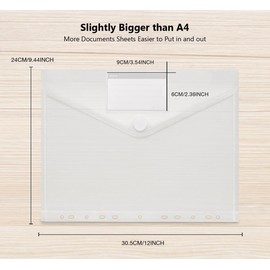 NOTEZMATE A4 Clear Popper Wallets,20 Pack Waterproof Plastic Wallets A4,Transparent Plastic File Bag with 11 Hole Reinforcers Fit 2/3/4 Ring Binders Folders Suitable for Office,Teaching and Home Use