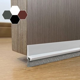 Door Sweep for Bottom of Door, Integrated Bottom Door Draft Stopper with Brush, Self-Adhesive Under Door Seal for Dust/Noise/Hot or Cold Air Insulation, White 39.37" L/1" W