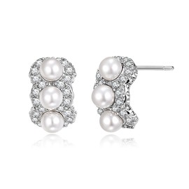EVER FAITH Faux Pearl Stud Earrings, Fashion Art Deco White Rhinestone Crystal Pearls Pierced Earrings Wedding Bridal Jewellery for Women Bride
