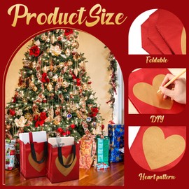 Eccliy 80 Pieces Christmas Gift Bags Set Reusable Tote Bag with Handle Red Gold Heart Goodie Bag for Xmas,Valentines Party Supplies,10 x 8 x 4.7 Inch