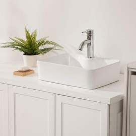 Vessel Sink Rectangular - Sarlai 19"x15" Modern Bathroom Vessel Sink Rectangle Above White Porcelain Ceramic Vessel Vanity Sink Art Basin with Faucet Hole