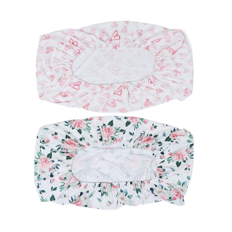 2Pcs Bassinet Sheet Polyester Cotton Breathable Elastic Bassinet Pad Mattress