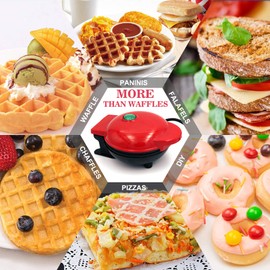 FY Mini Waffle Maker para waffles individuales y otros en la marcha desayuno, almuerzo o aperitivos, placas recubiertas antiadherentes fáciles de limpiar y control automático de temperatura (rojo)