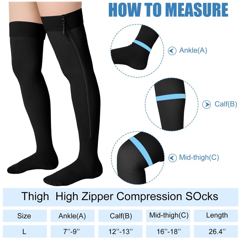 Sosation 2 Pairs Zipper Compression Socks Thigh High 20-30 Mmhg
