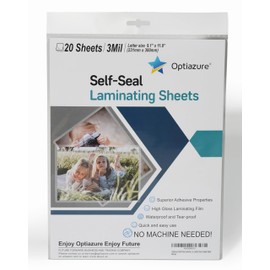 Optiazure Hojas laminadas autosellantes de 9.1 x 11.8 pulgadas, paquete de 20 unidades, tamaño carta, una sola cara