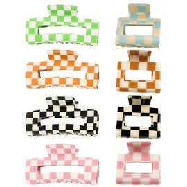 Paderison Paderison Checkered Rectangle Y2K Hair Claw Clips and Barrettes- 6 Pcs Large and Small Strong Hold Hair Accessories for Thin & Thick Hai