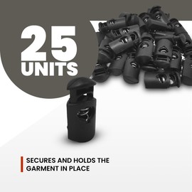 JYC CREATIVE Pack Black Fasteners, Cord Stopper Plastic Locks for Clothes, Footwear & Accessories, Cord Tanks, Variety of Styles and Options, Black/White, One size
