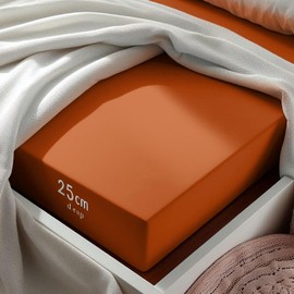 Aspire Homeware Double Fitted Sheet - 25 cm Deep Hotel Quality (Rust) Bed Sheets - Soft & Breathable Fitted Bed Sheets Double - Anti-Wrinkle Easy Care Fitted Sheets