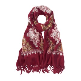 Urban CoCo Women's Embroidered Tassel Long Shawl Oversize Scarf Wraps for Women （#2-Wine）