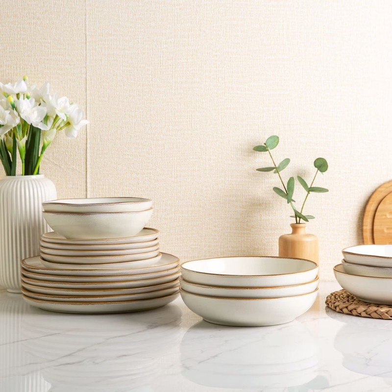 AmorArc Ceramic Dinnerware Sets,Handmade Reactive Glaze Stoneware Plates and Bowls