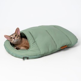 BuddyArmor Cat Sleeping Bag, Cat Bed Cave Pet Sleep Zone Cuddle Covered Cat Bed Warm Soft Durable Washable Pet Hideway Sleeping Nest Cave Cat Burrow Bag for Indoor Cats Kitten Puppy (Olive)