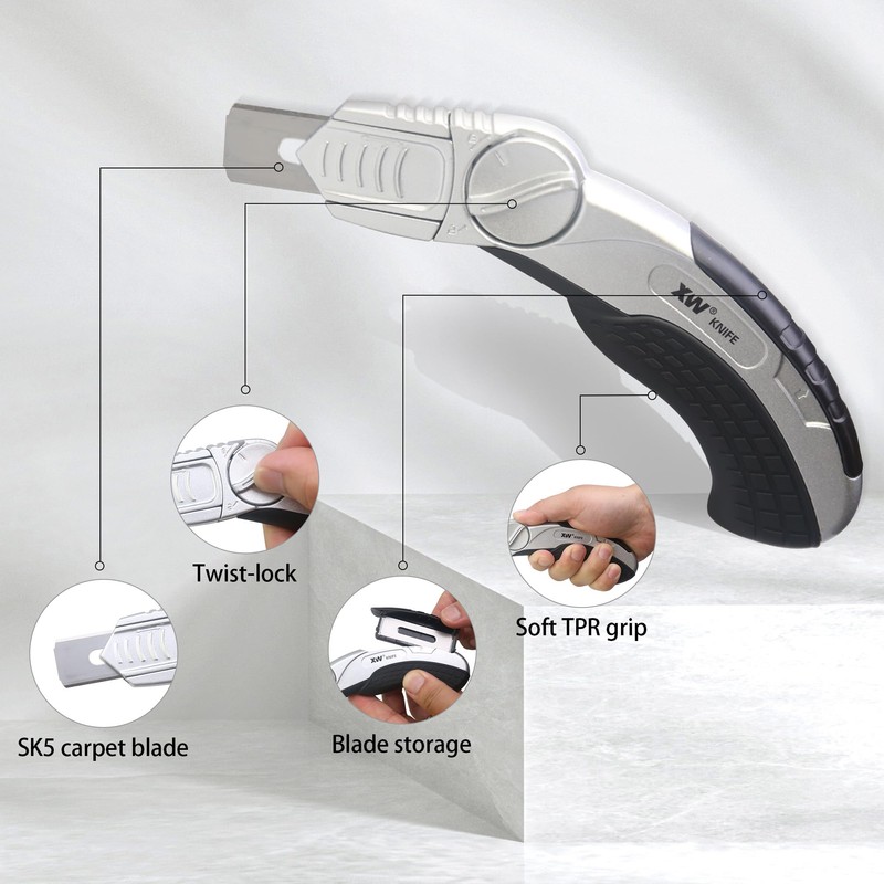 XW Fixed-blade Carpet Knife with Twist-lock, Heavy Duty Flooring Knife