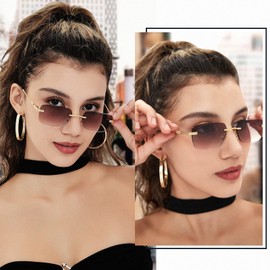 Zeelool Retro Rectangle Sunglasses Women Men Trendy Rimless Small Square Sun Glasses