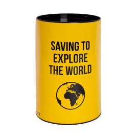 Fisura - Original piggy bank with message. Large steel piggy bank for adults. Tin piggy bank for gifts. (XXL Saving, Yellow)