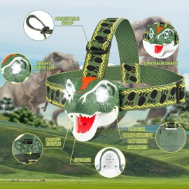 TIGTECGAME Dinosaur Headlamp for Kids Flashlight T-Rex LED Headlamps Dinosaur Toys Camping Gear, Gift for Toddlers Boys Girls Adults