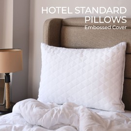 LB LAURA BENASSE LIVE THE DESIGN Diamond Elegant Bed Pillows for Sleeping Queen Size 4 Pack Pillows, Hotel Pillows for Side Back & Stomach Sleepers, 100% Cotton Cover, Microfiber Washable - Set of 4