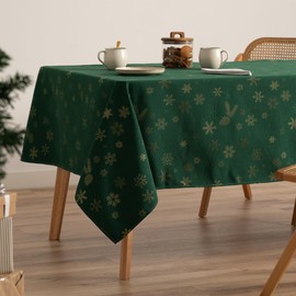 GAMUSI Christmas Tablecloth Jacquard Gold Yarn Dining Table Rectangle Christmas Decoration 140x100cm Green