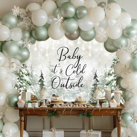 Avezano Baby It's Cold Outside Backdrop Winter Baby Shower Photo Background Props Winter Wonderland Party Decoration Winter Snowflakes Newborn Photo Photo Banner (Green, 7x5ft)