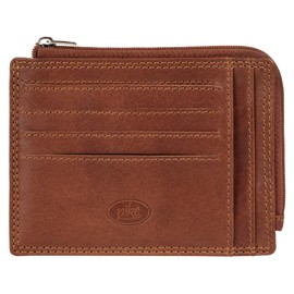 piké Credit Card Holder Genuine Leather Men Women Slim Wallet with Zip Mini Wallet Flat Card Holder Compact & Thin Brown 022068, brown, Standard size