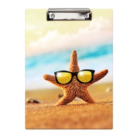 Britimes Clipboard Decorative Office School Hardboard Wood Nursing Clip Board and Pull for Standard A4 Letter Size, Seashore Summer Beach Starfish Sunglasses 12.6" X 8.9"