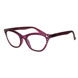 Womens Bling Rhinestone Plastic Cat Eye Horn Rim Powered Reading Glasses Burgundy 1.5