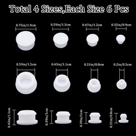 GORGECRAFT 24PCS 4 Sizes Silicone Stoppers for Salt and Pepper Shakers 13/64 5/16 7/16 19/32 Inch White Salt Plug Stopper Replacement Bottle Caps Reusable Round End Cap Corks for Bottles Pots