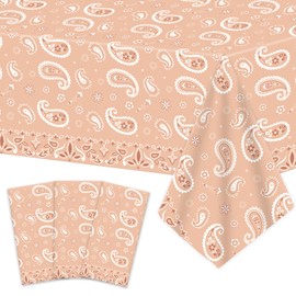 gisgfim 3Pcs Western Bandana Tablecloth Party Decorations Pink Paisley Plastic Table Cover Disposable Farm Cowboy Cowgirl Tablecloth for Rodeo Wild West Cactus Birthday Party Supplies Favors