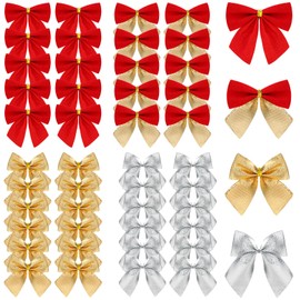 Xuelimei 80 Pieces Mini Christmas Bow Decorations Christmas Ribbon Bows Ornaments Xmas Tree Bowknot Decoration for Christmas Tree Decoration, Gift Wrapping, DIY Crafts (4 Colors)