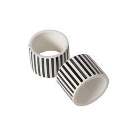 BOLTZE Soho 2049573 Napkin Ring (2 Pieces, Colour: Black/White, Ceramic, L x W x H: 5 x 5 x 3.8 cm, Round, Striped, Dishwasher Safe, Napkin Holder, Table Accessories)