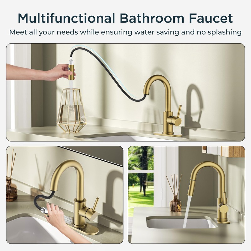 FORIOUS Brushed Gold Bathroom Faucets for Sink 3 or 1