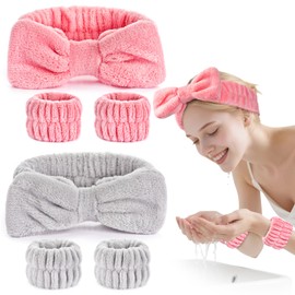 Dorbetar 6Pack Headband and Wristband Set for Washing Face, Spa Skincare Makeup Headband, Soft Puffy Hair Band Bow Tie, for Women and Teen Girl Trendy Stuff Gifts