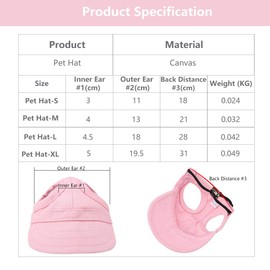 Pssopp - Baseball Cap for Pets, Dog Hat, Dog Sports Hat, Dog Sun Hat, Adjustable Stripes, Summer Travel Hat with Ear Holes, l, pink